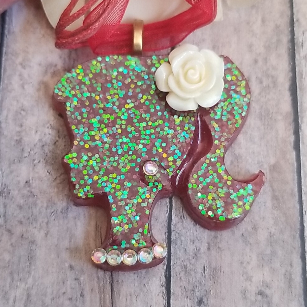 Barbie Head Resin Glitter Necklace
